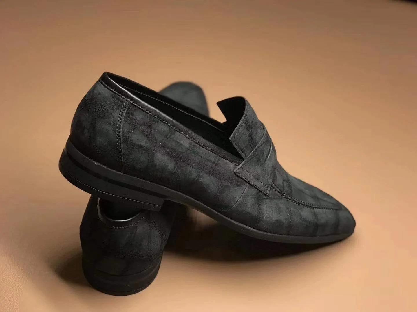 Crocodile Shoes Classic Sanded Genuine Crocodile Leather Slip On loafers driving shoes Grey Casual Footwear comfort shoes