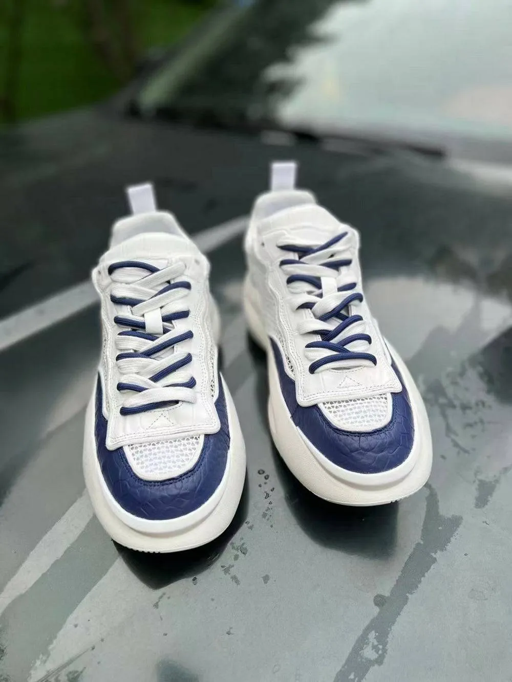 Packable Shoe Design Crocodile Shoes Couples Shoe White  Crocodile Leather Sneaker Shoes Blue