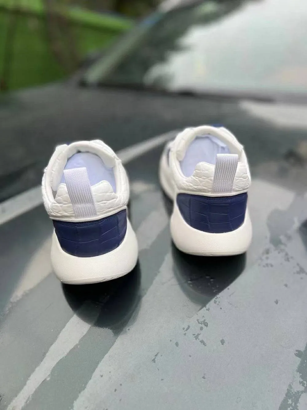 Crocodile Shoes Couples Shoe White  Crocodile Leather Sneaker Shoes Blue Light Step