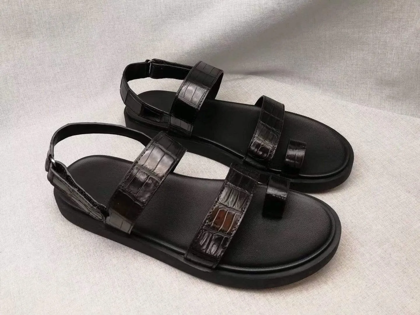 Dawn Glow Crocodile Shoes Crocodile Belly Leather Sandals