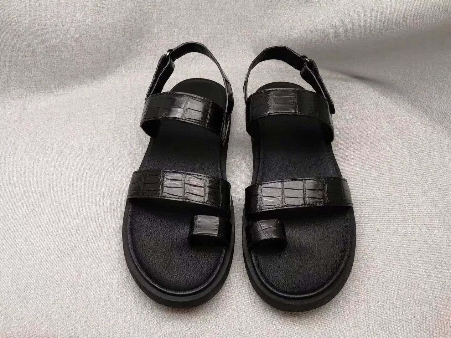 Zipper Closure Crocodile Shoes Crocodile Belly Leather Sandals