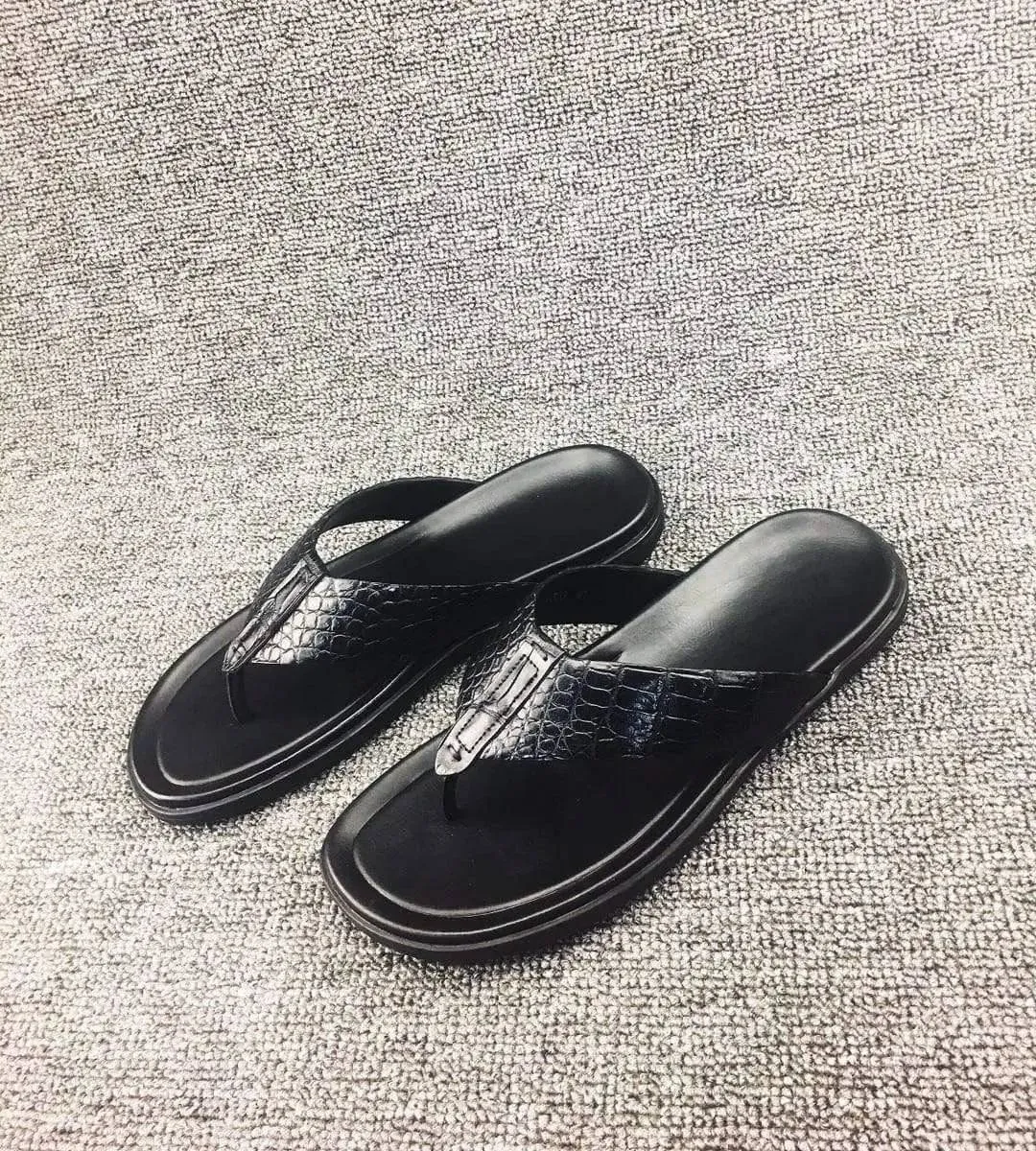 Crocodile Shoes Crocodile Leather  Flip Flop Ribbon Bow Slip Resistant Soles