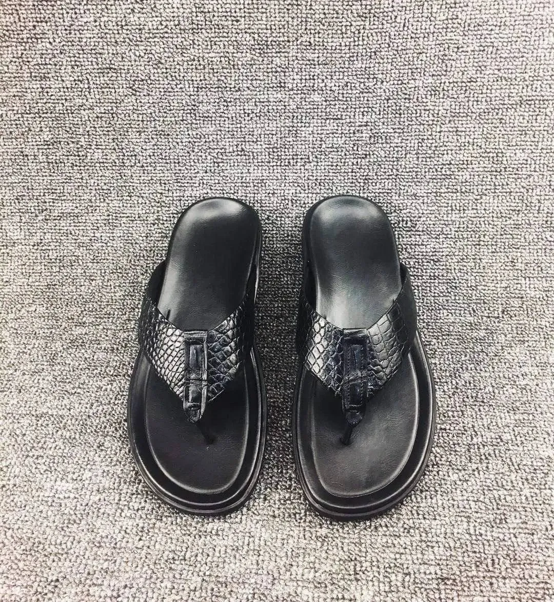 Crocodile Shoes Crocodile Leather  Flip Flop Casual Cushion