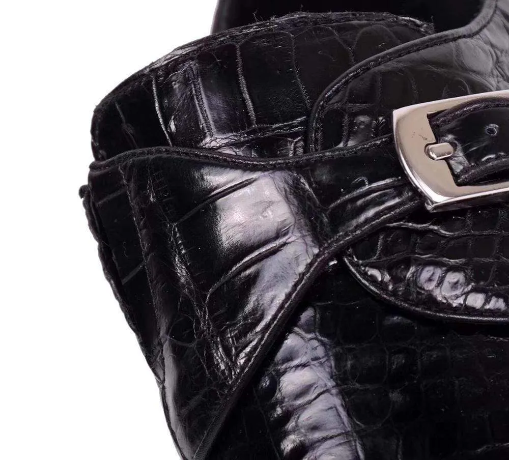 Crocodile Shoes Crocodile Leather  Man Handmade Mens Dress shoes, Mens Monk Shoes, Mens Formal Shoes,Black Scent Walk