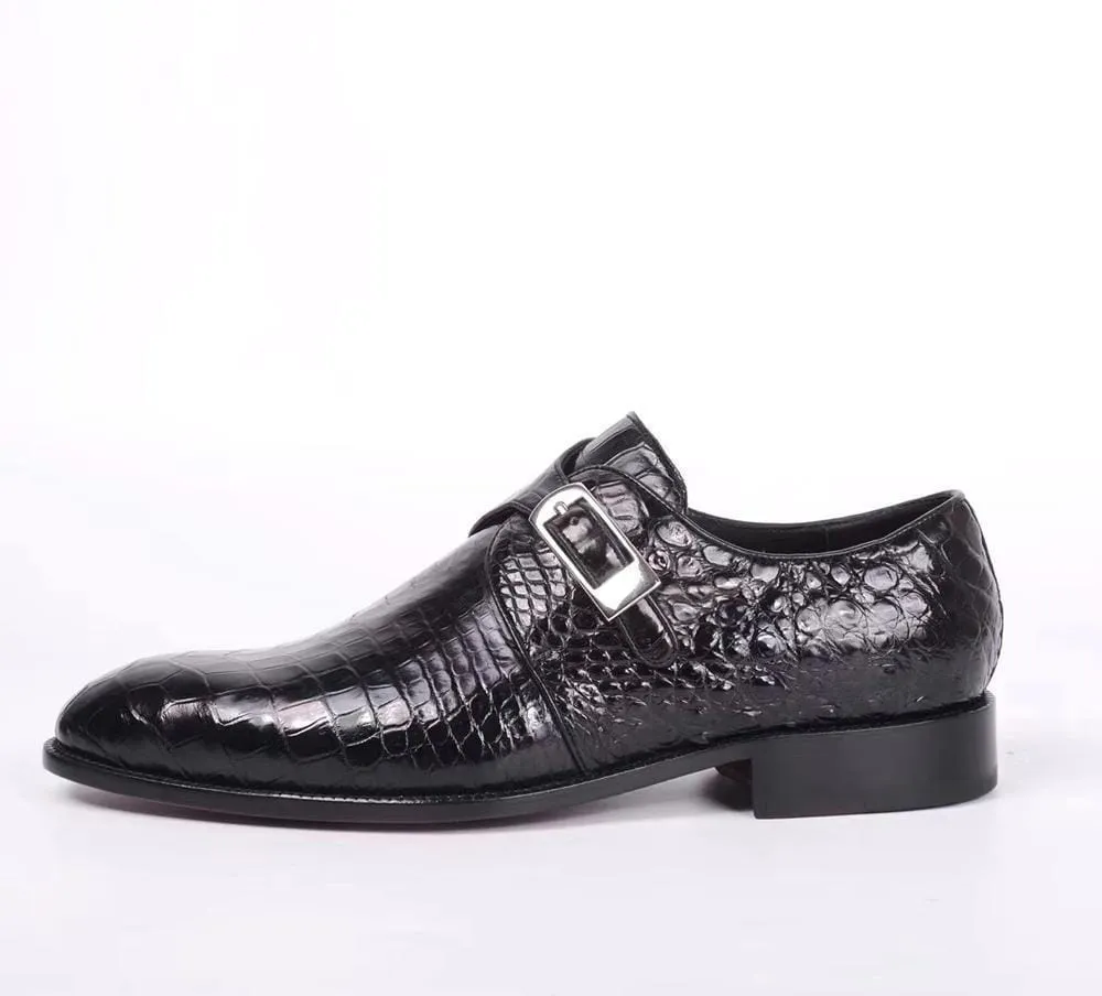 Crocodile Shoes Crocodile Leather  Man Handmade Mens Dress shoes, Mens Monk Shoes, Mens Formal Shoes,Black Sand Ready