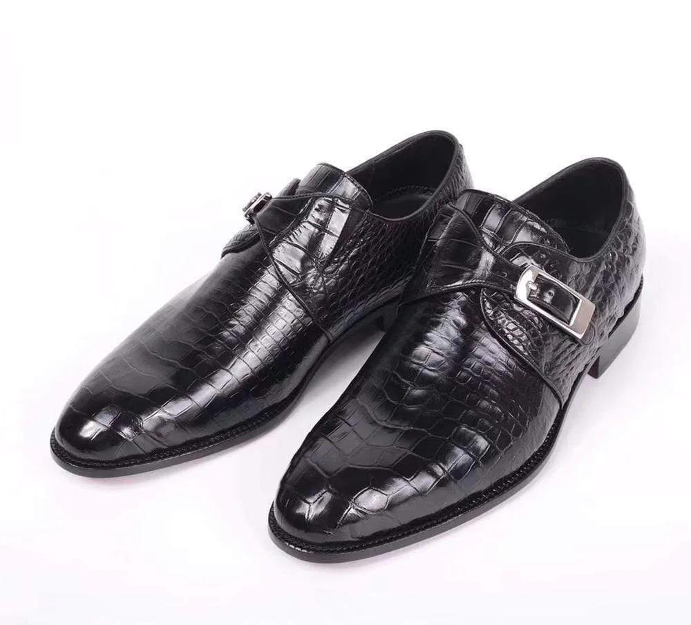 Crocodile Shoes Crocodile Leather  Man Handmade Mens Dress shoes, Mens Monk Shoes, Mens Formal Shoes,Black Travel Friendly Footwear