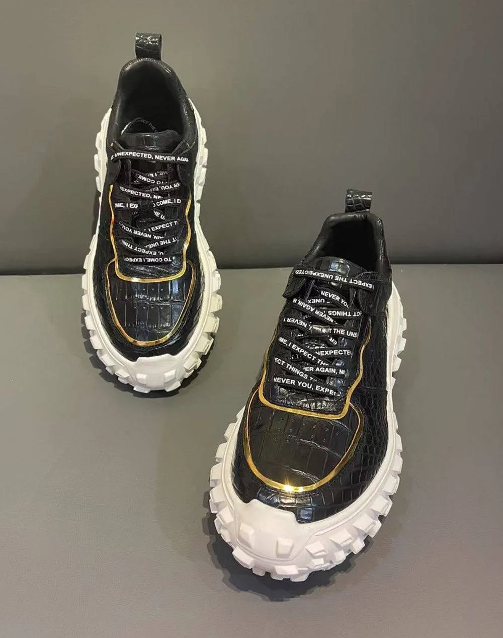 Travel Essential Shoes Seaside Step Crocodile Shoes Crocodile Leather Rubber Platform Sneakers