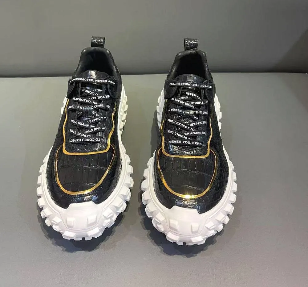 Fashion Walk Holiday Ready Crocodile Shoes Crocodile Leather Rubber Platform Sneakers
