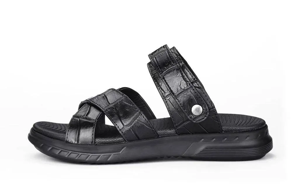 Wood Walk Fashionable Accessory Crocodile Shoes Crocodile Leather Sandals Outdoor Beach Shoes Crocodile Leather Flip Flops Non-slip Slides