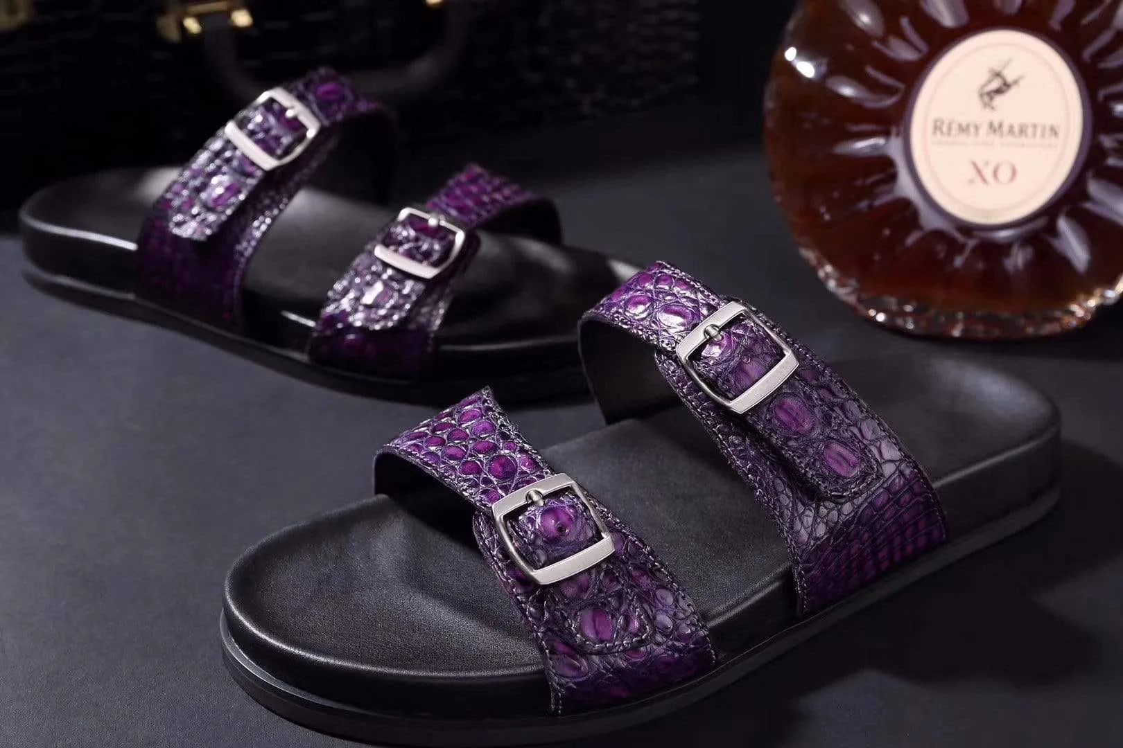 Versatile Look Flower Field Crocodile Shoes Crocodile Leather Sandals Purple