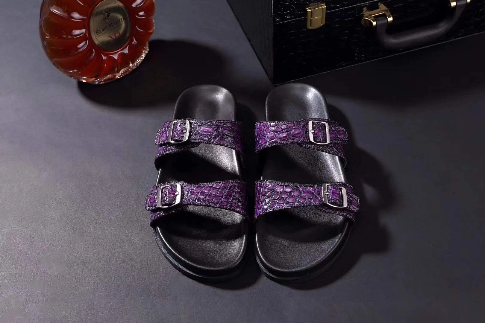 Dinner Plan Camp Mood Crocodile Shoes Crocodile Leather Sandals Purple