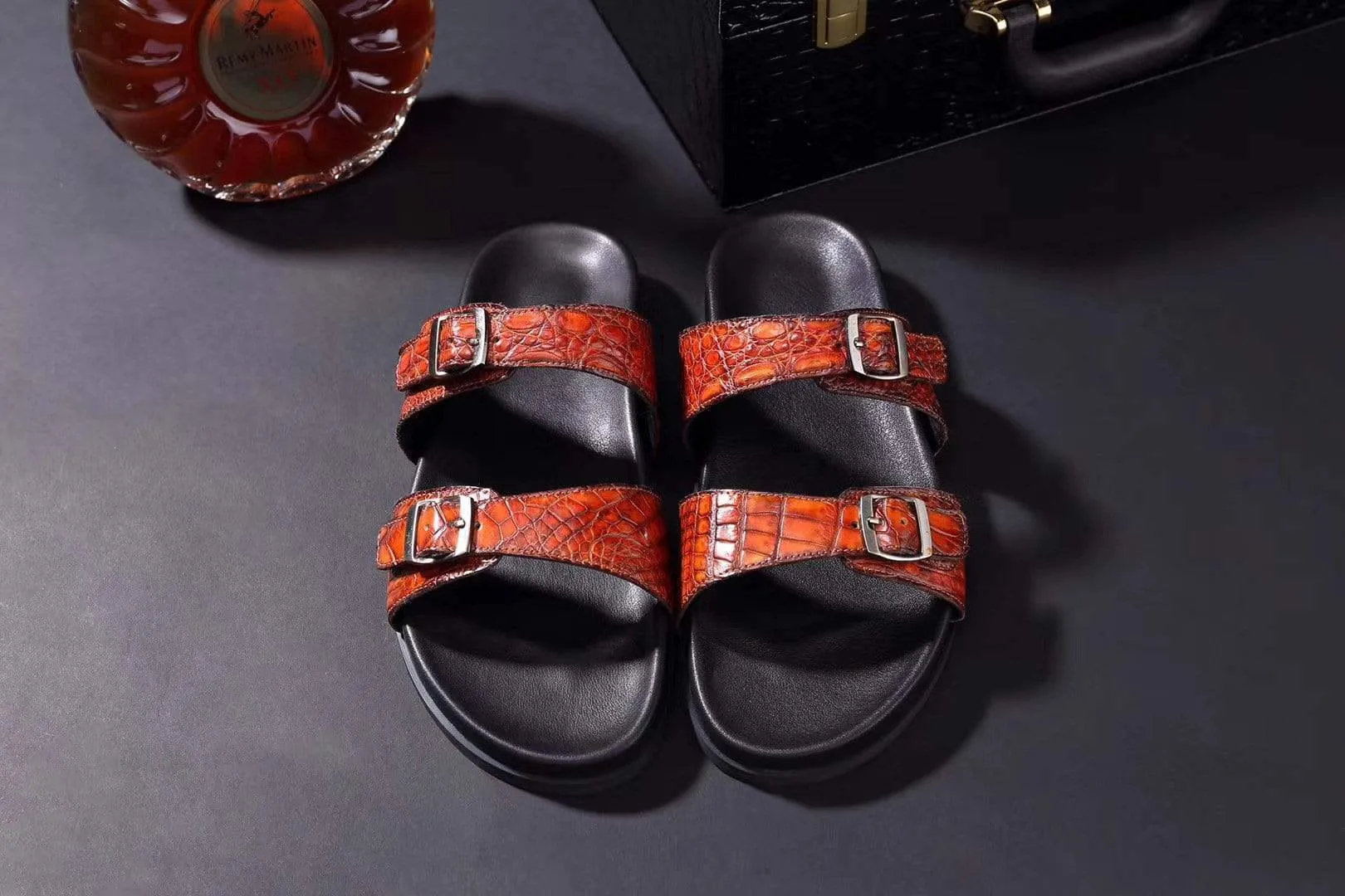 School Game Foot Health Flats Crocodile Shoes Crocodile Leather Sandals Vintage  Brown