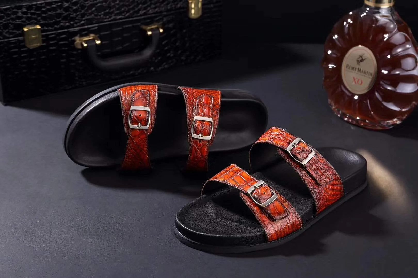 Closed Toe Crocodile Shoes Crocodile Leather Sandals Vintage  Brown