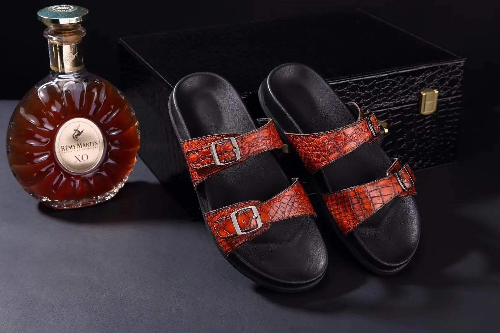 Soft Grip Elegant Comfort Crocodile Shoes Crocodile Leather Sandals Vintage  Brown