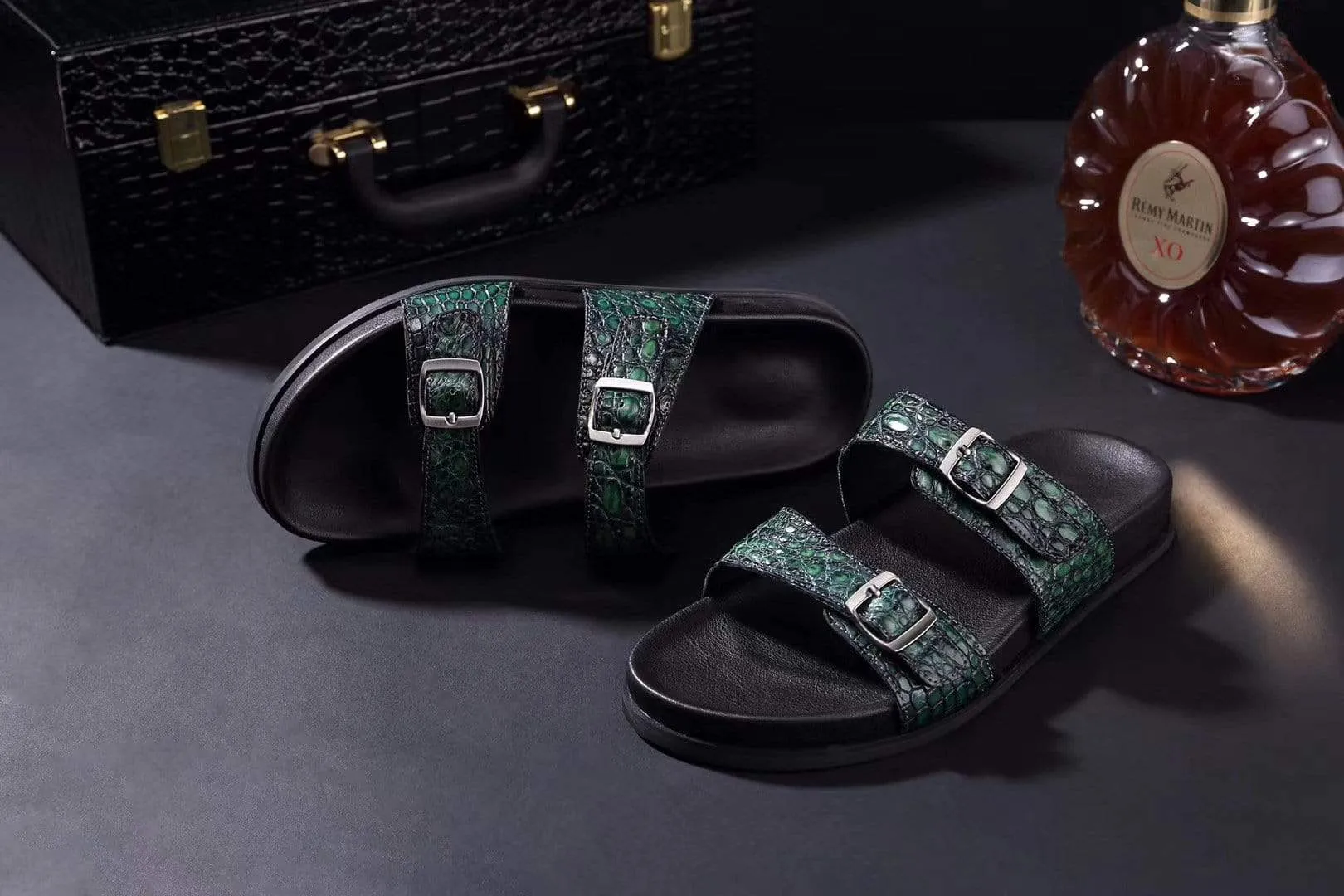 Crocodile Shoes Crocodile Leather Sandals Vintage  Dark Green Side Path Japan Chic