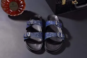 Crocodile Shoes Crocodile Leather Sandals Vintage Navy Blue midsole Smart Comfort Design