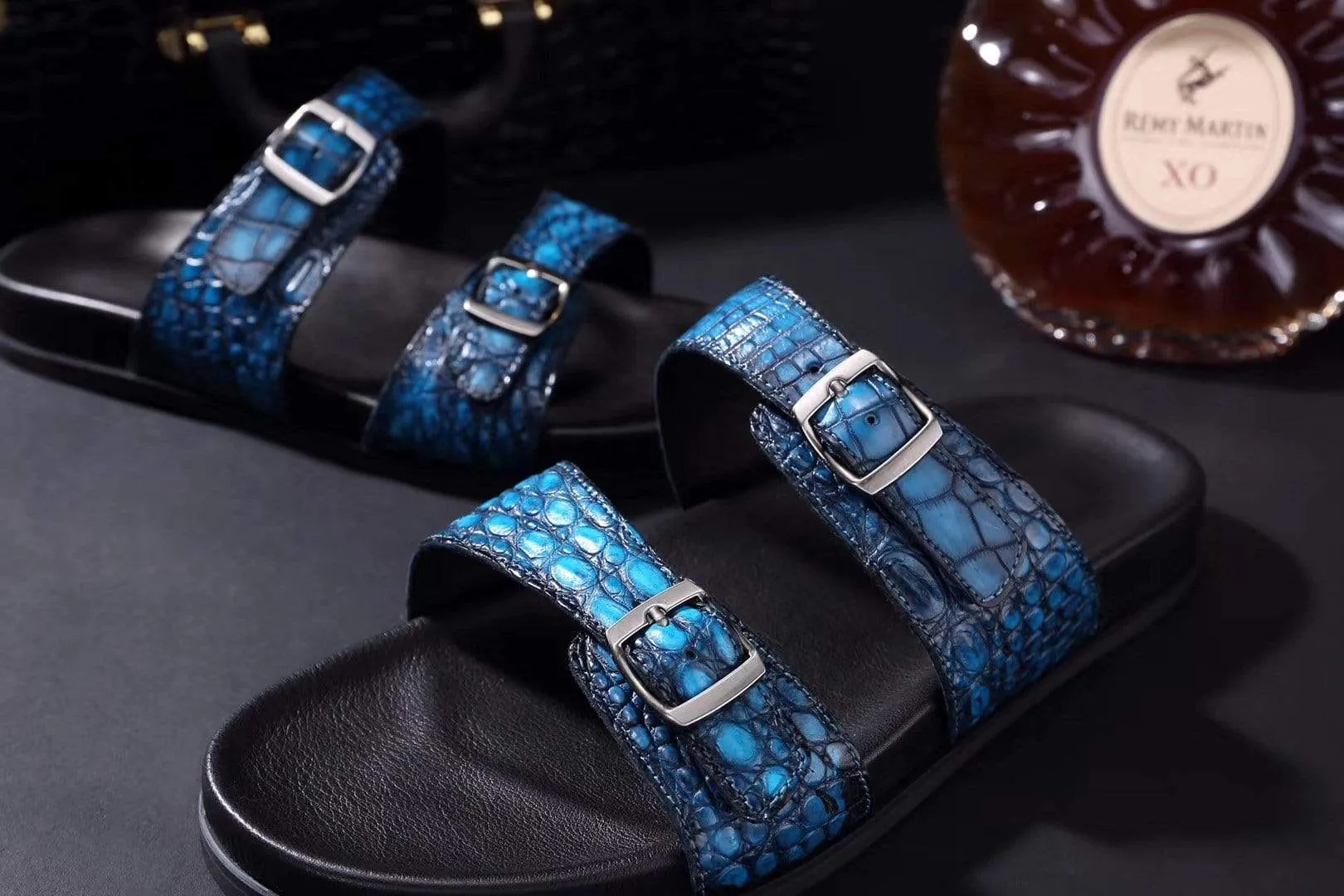 Marine Cool Crocodile Shoes Crocodile Leather Sandals Vintage Sky Blue