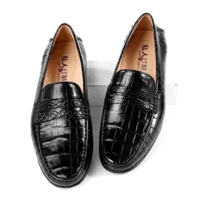 Cap Toe breath easy Crocodile Shoes Crocodile Leather Slip On Loafer Shoes Black