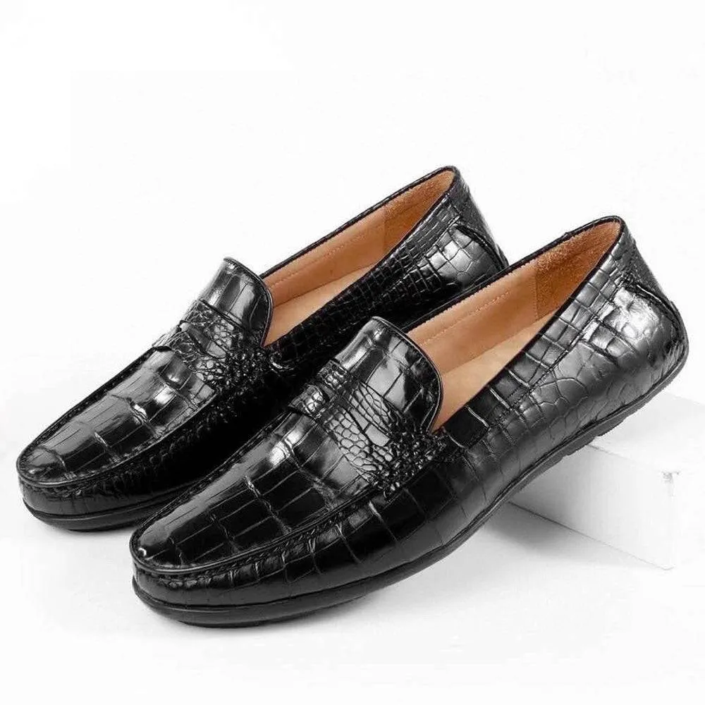 Premium Material Footwear Relaxed Comfort Crocodile Shoes Crocodile Leather Slip On Loafer Shoes Black
