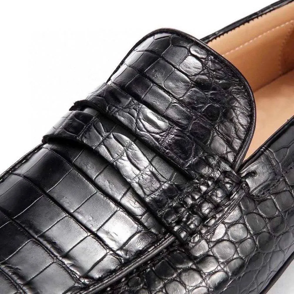 Elegant Comfort Crocodile Shoes Crocodile Leather Slip On Loafer Shoes Black
