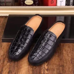 Winery Mood Crocodile Shoes Crocodile Leather  Slipper Mule, Slip on Indoor, Backopen Slipper,Hollow Slippers
