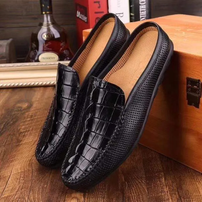 Elastic laces Crocodile Shoes Crocodile Leather  Slipper Mule, Slip on Indoor, Backopen Slipper,Hollow Slippers