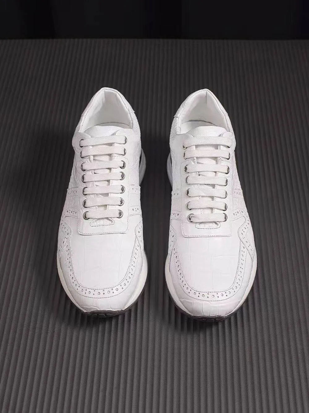 Crocodile Shoes Crocodile Leather Sneaker Shoes White Flat Design