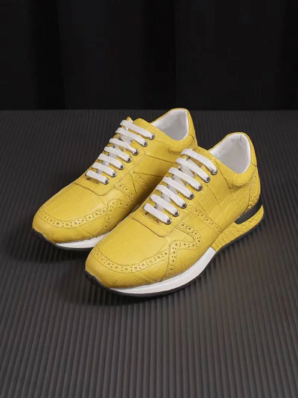 Crocodile Shoes Crocodile Leather Sneaker Shoes Yellow Cozy Padding Relax time