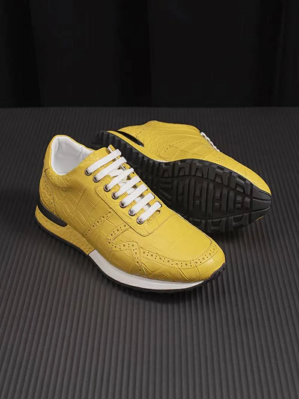 Crocodile Shoes Crocodile Leather Sneaker Shoes Yellow Everyday Flats
