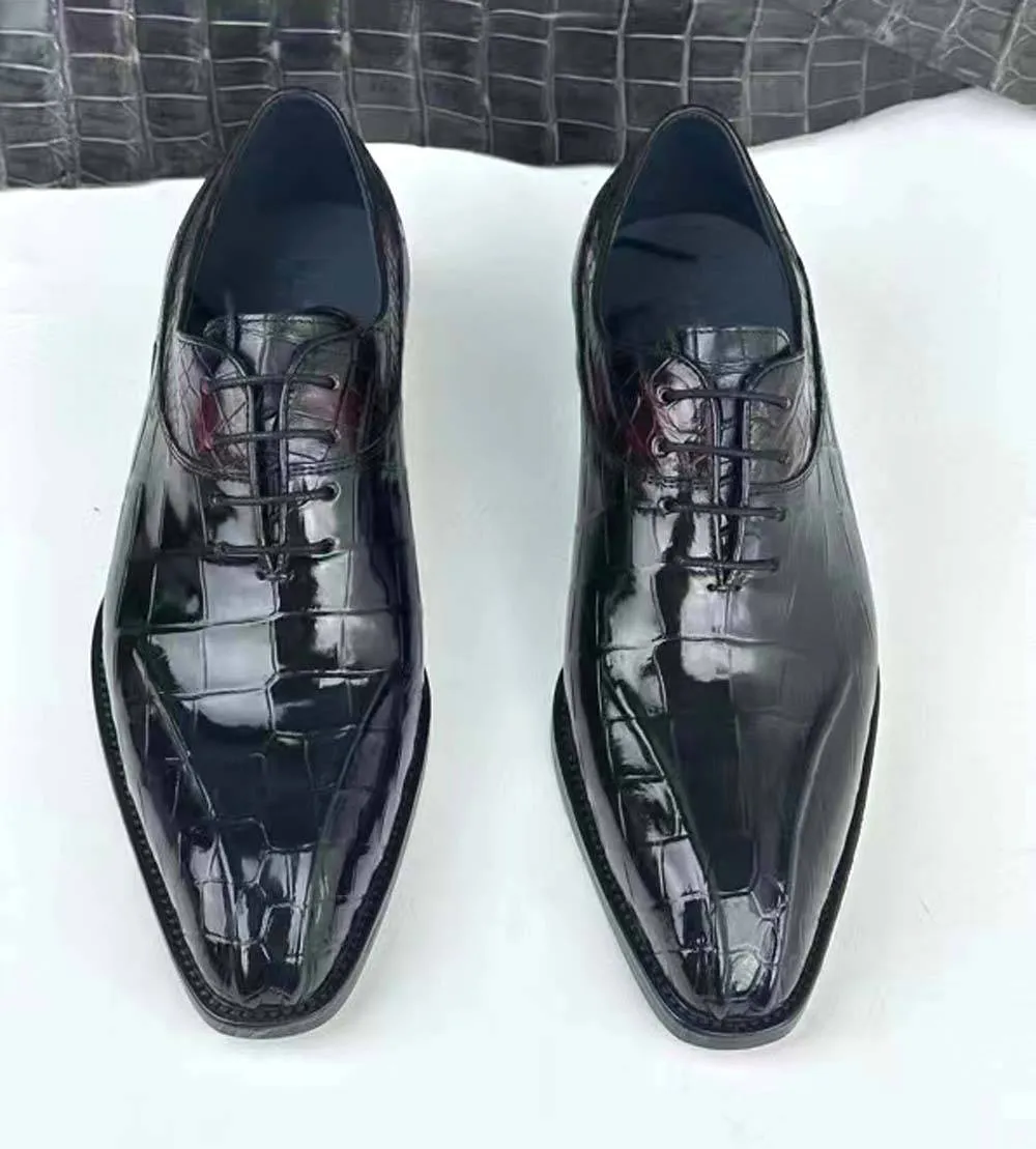 Trendy Vibe Crocodile Shoes Crocodile Shoe Mens Vintage Wine Red Business Lace Up Dress Shoes