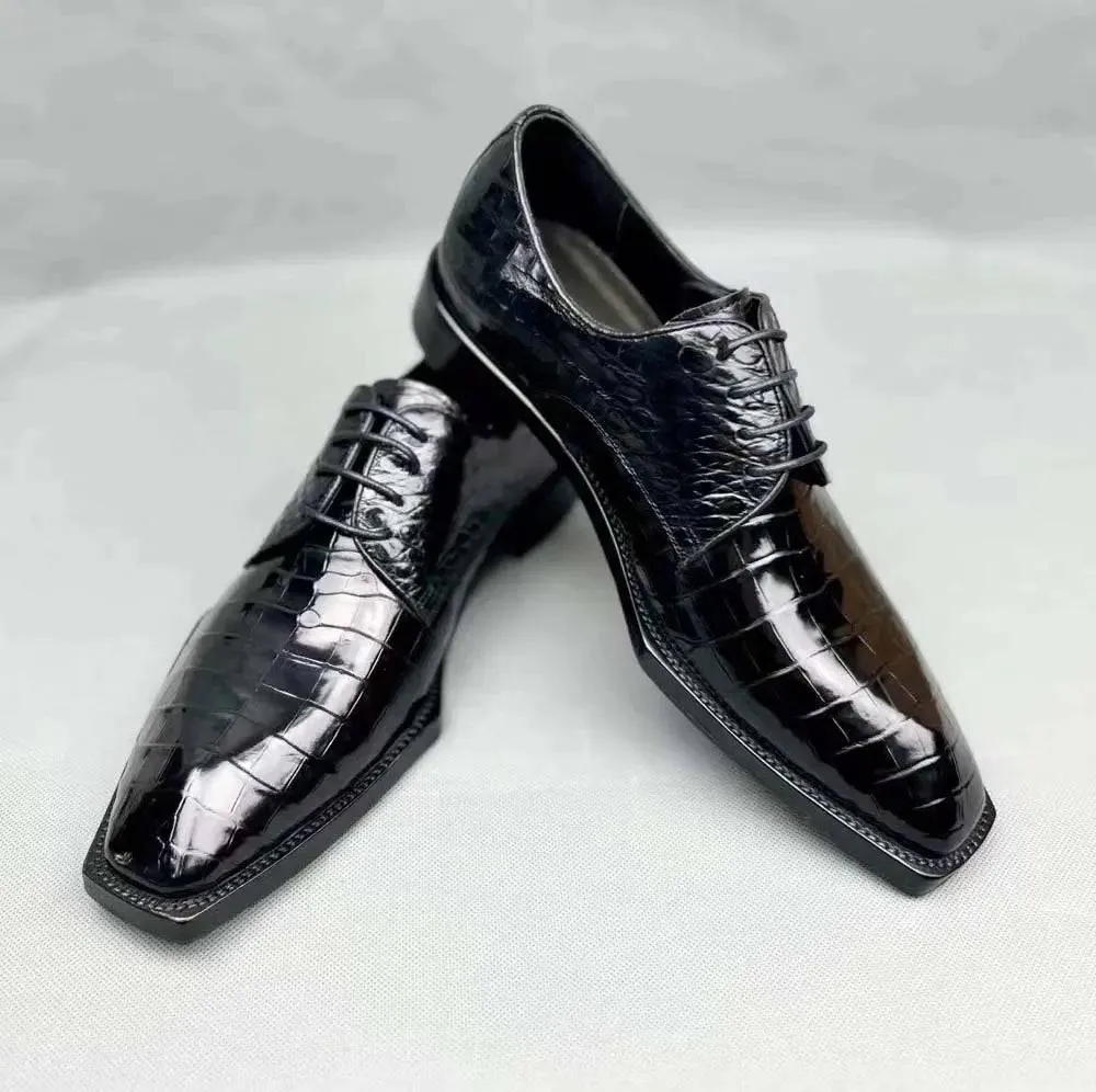 Crocodile Shoes Crocodile Shoes, Crocodile Leather Business Formal Lace Up Dress Shoes Black Wood Glow