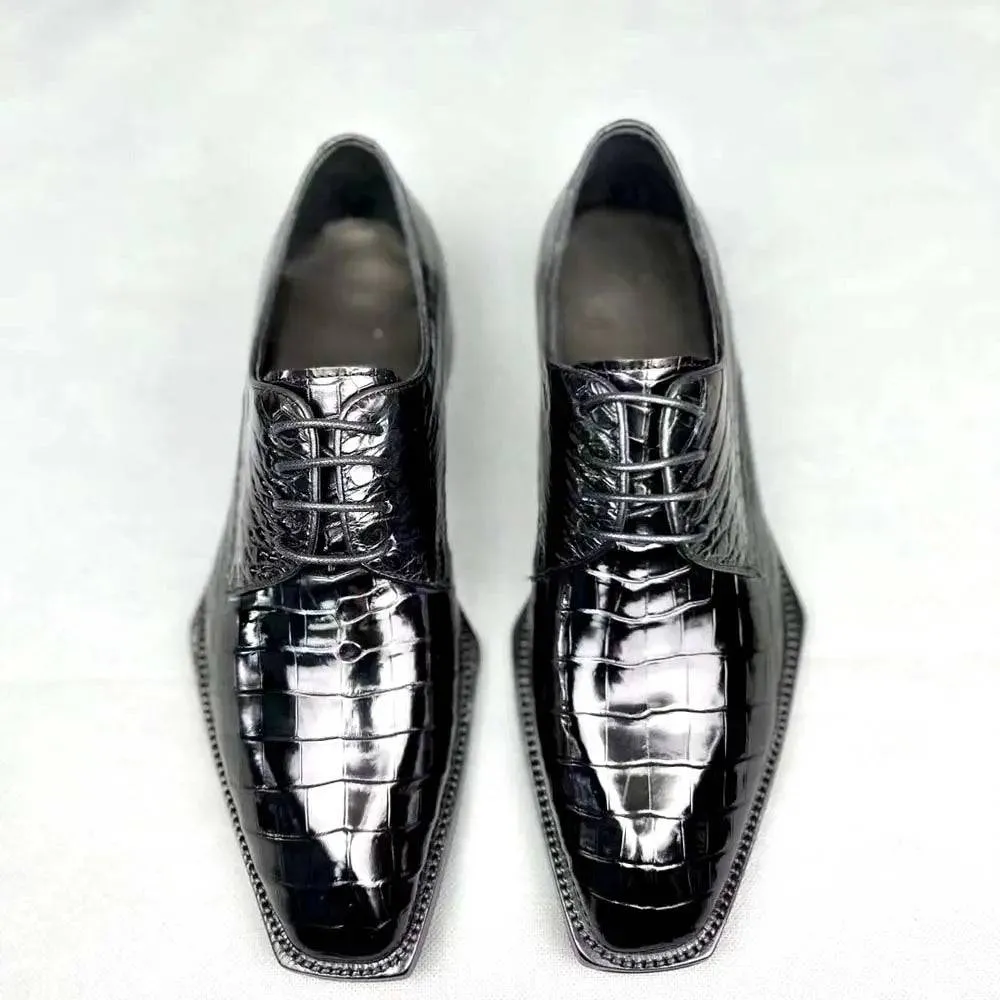 Press Look Library Step Crocodile Shoes Crocodile Shoes, Crocodile Leather Business Formal Lace Up Dress Shoes Black