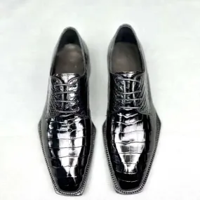 Press Look Library Step Crocodile Shoes Crocodile Shoes, Crocodile Leather Business Formal Lace Up Dress Shoes Black