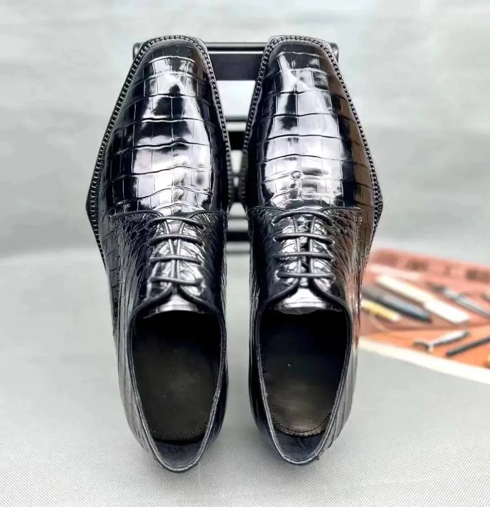Model Mode Crocodile Shoes Crocodile Shoes, Crocodile Leather Business Formal Lace Up Dress Shoes Black