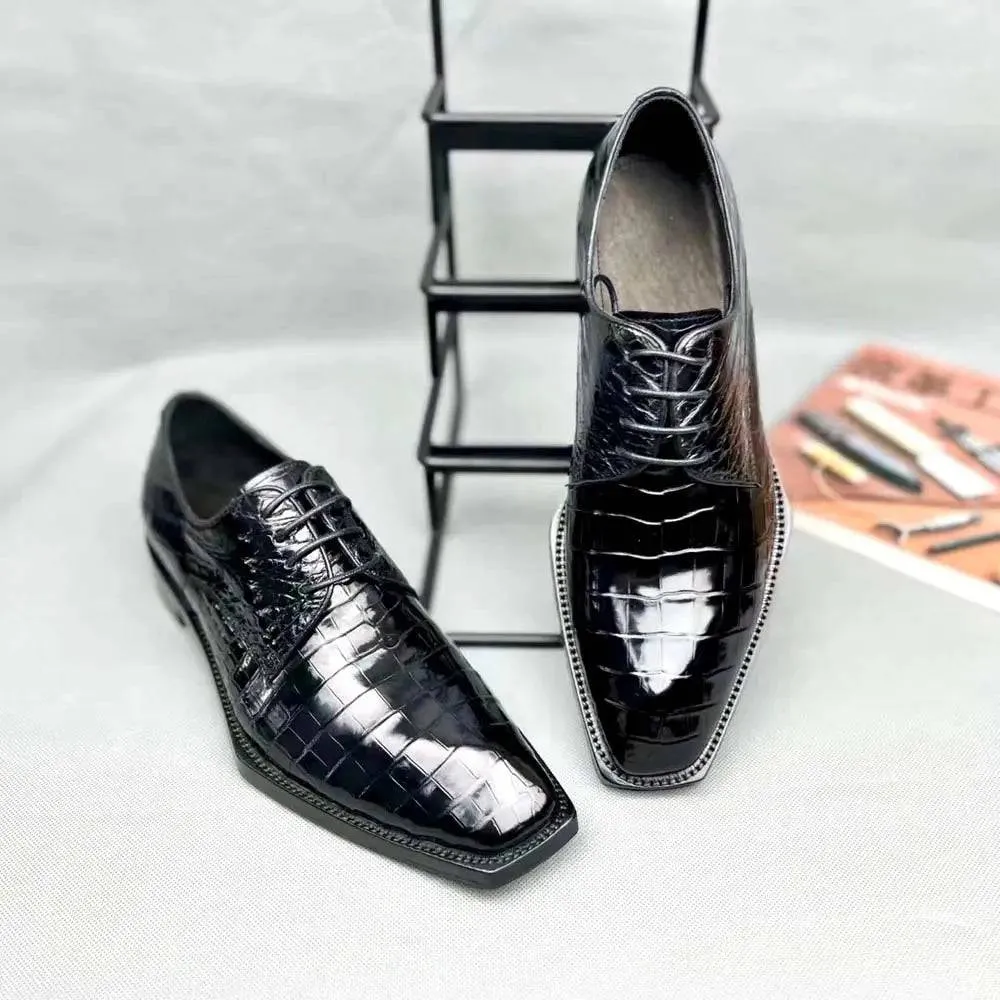 Lightly Padded Crocodile Shoes Crocodile Shoes, Crocodile Leather Business Formal Lace Up Dress Shoes Black