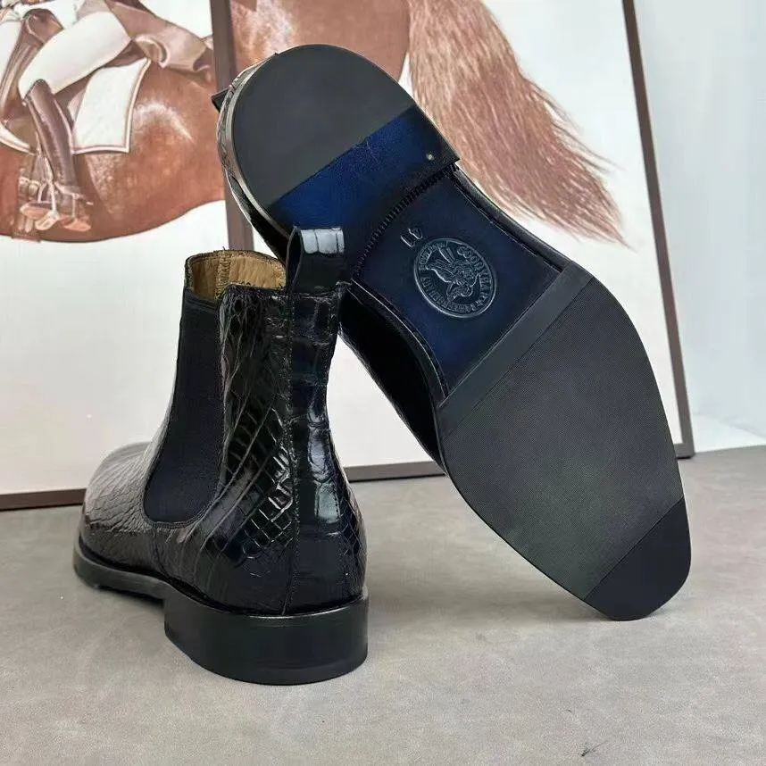 Resort Glow Trip Easy Crocodile Shoes Crocodile Skin Leather Chelsea Boots