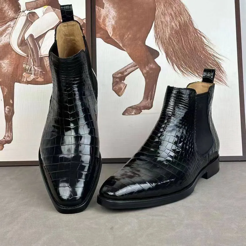 Crocodile Shoes Crocodile Skin Leather Chelsea Boots Cushioned Support