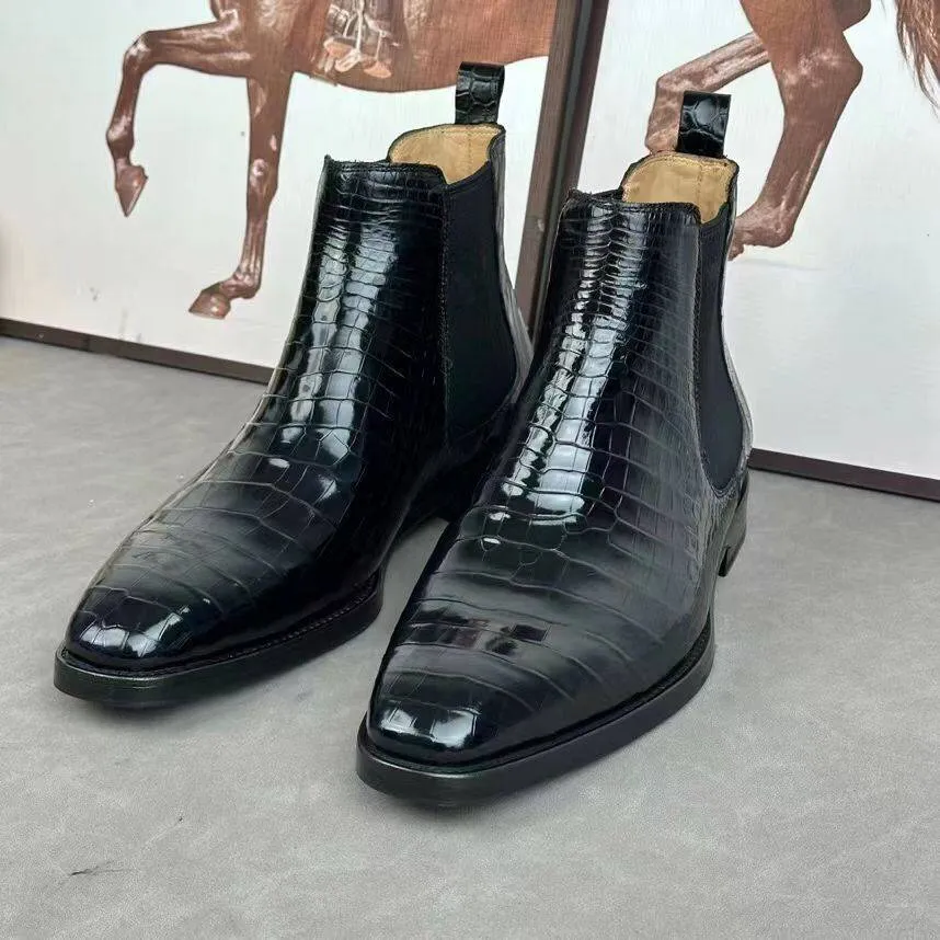 Fashionable Design Team Lunch Crocodile Shoes Crocodile Skin Leather Chelsea Boots