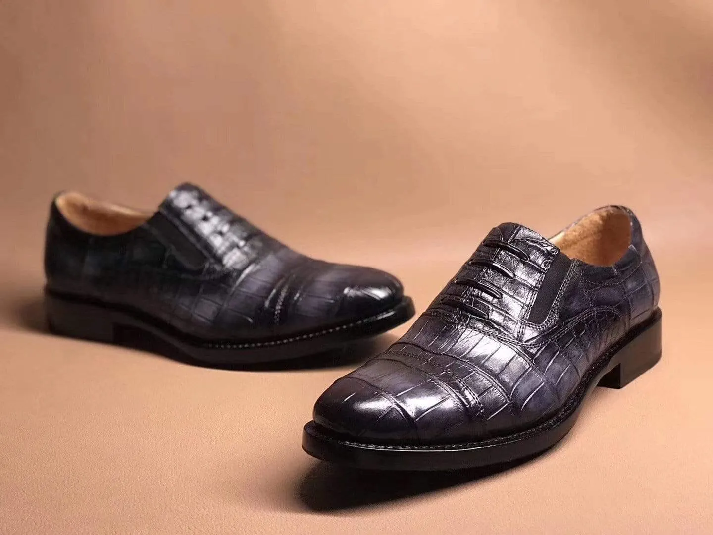 Crocodile Shoes Dark Grey Crocodile Leather Lace Up Shoes Sky View