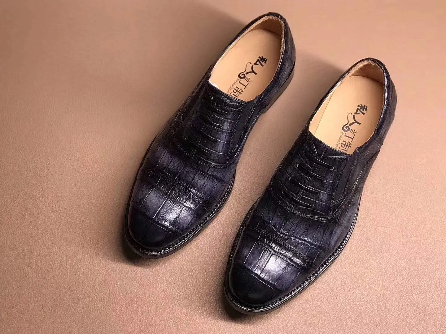 Shell Tone Crocodile Shoes Dark Grey Crocodile Leather Lace Up Shoes