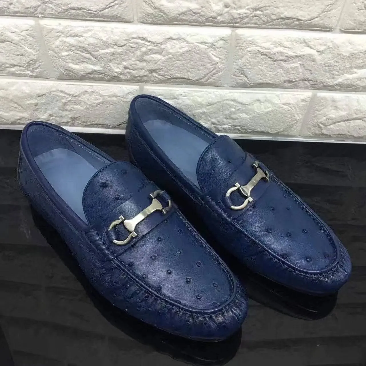 Crocodile Shoes Exotic Ostrich Skin Leather Slip-On~ Loafer Shoes for Men Yoga Glow City View