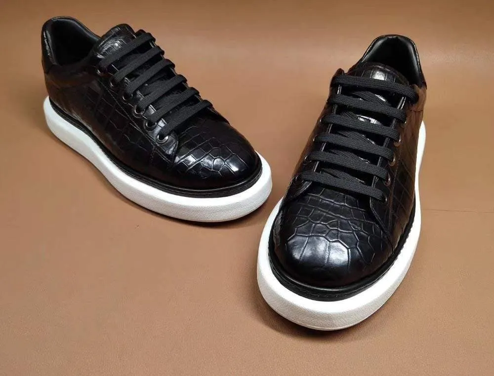 Crocodile Shoes Fashion Men's Sidework Casual Low-top Slip On Sneakers  In Black Crocodile Leather Buy Glow