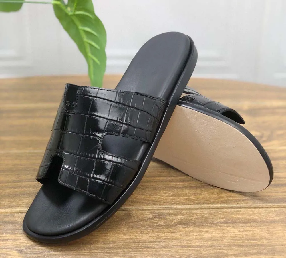 Crocodile Shoes Genuine Crocodile Belly Leather Mens Slipper Outdoor Comfort Comfort Inserts