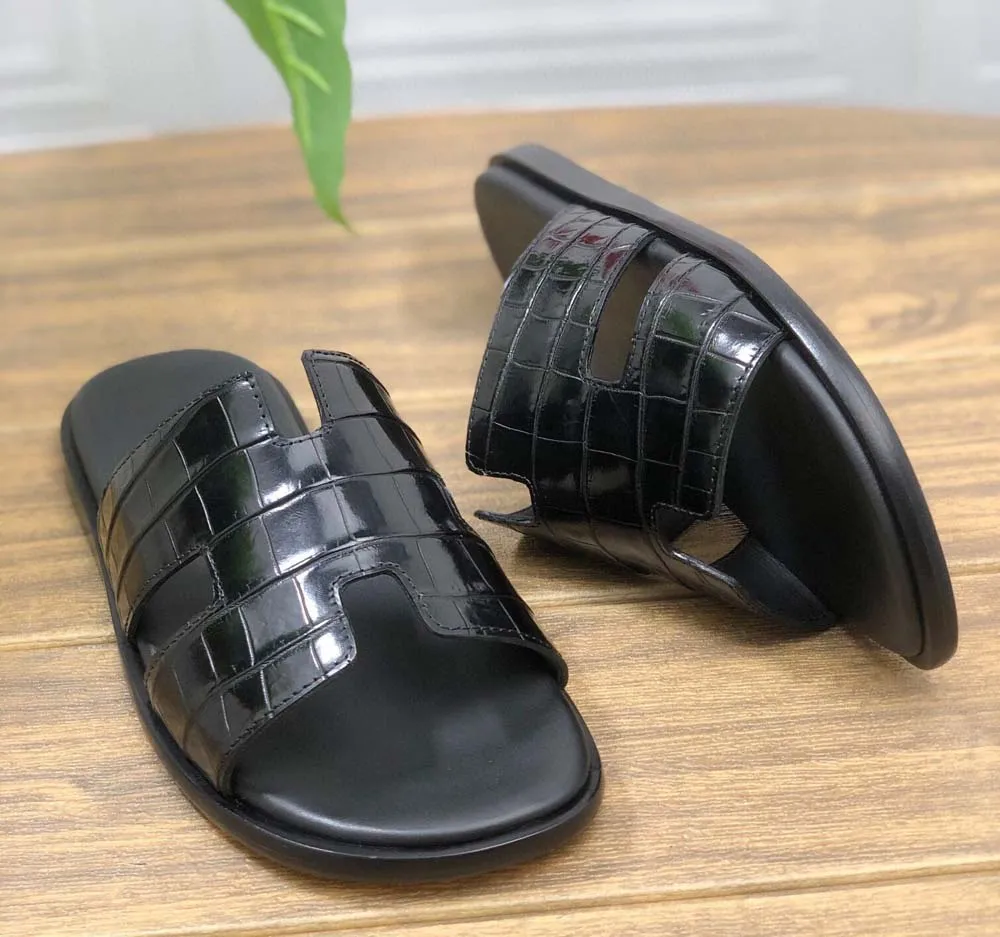 Crocodile Shoes Genuine Crocodile Belly Leather Mens Slipper Family Time