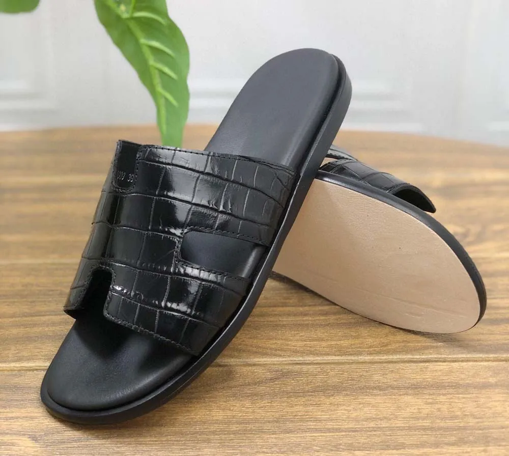 Crocodile Shoes Genuine Crocodile Belly Leather Mens Slipper All-Season Comfort