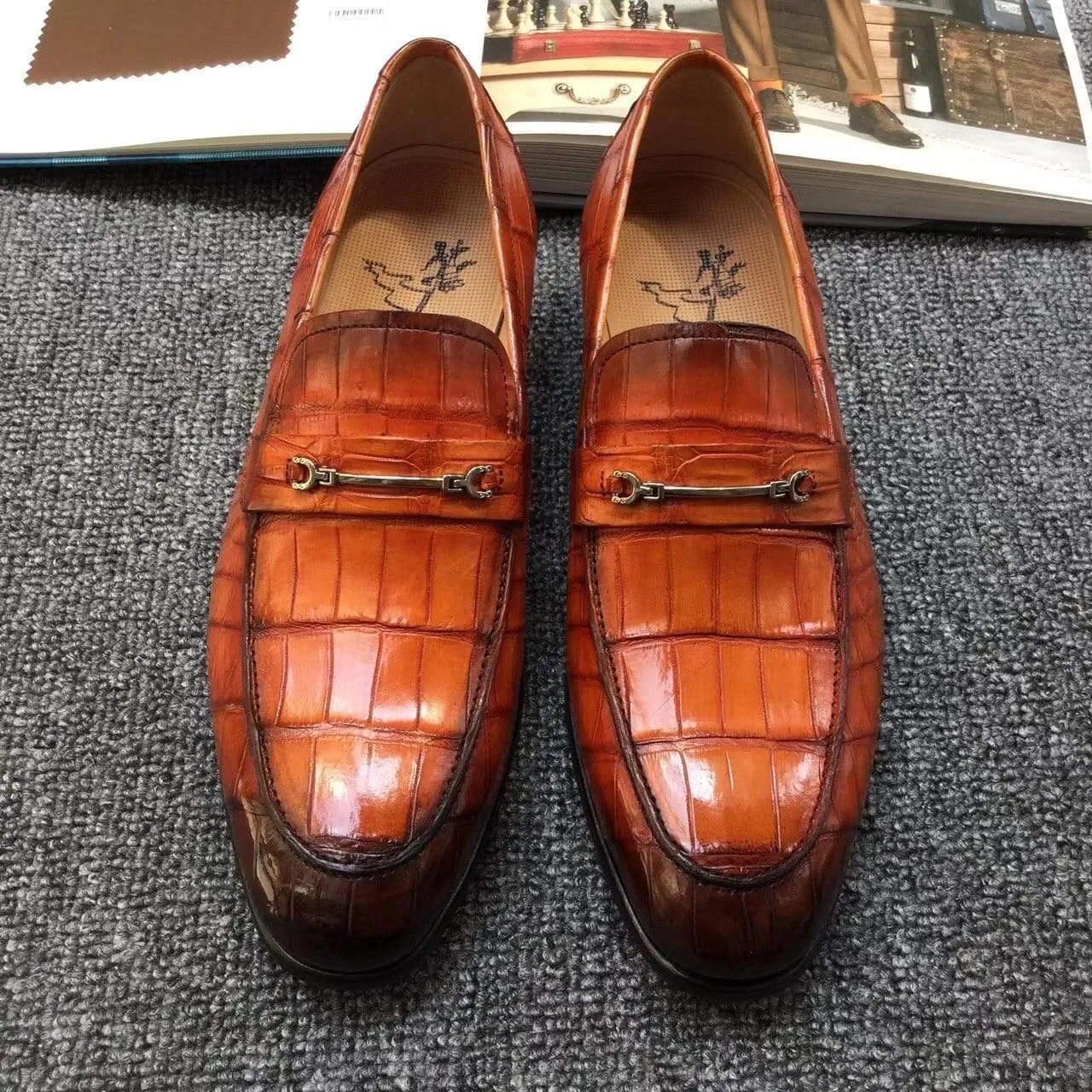 Breathable fabric Crocodile Shoes Genuine Crocodile Belly Leather Shoes  Mens Lofers  Slip On Driving Shoes Casual Flats With Brogue Detail (Tuscania)