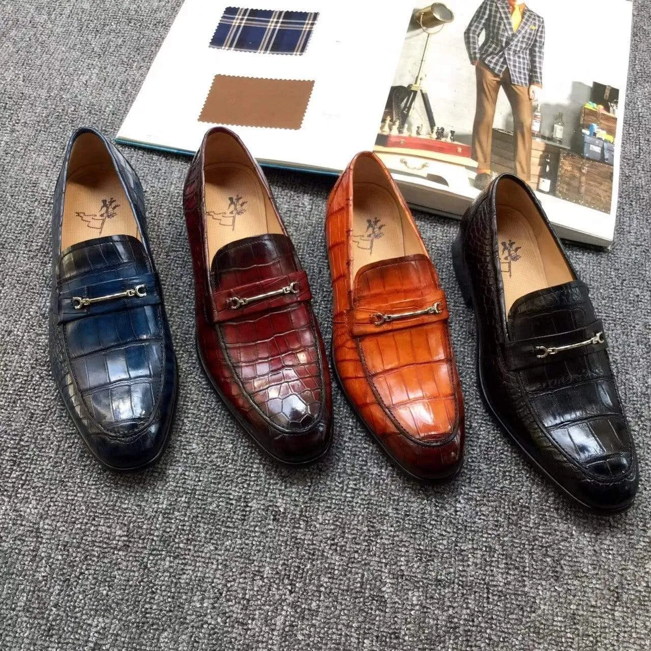 Lightly Padded Park Picnic Crocodile Shoes Genuine Crocodile Belly Leather Shoes  Mens Lofers  Slip On Driving Shoes Casual Flats With Brogue Detail (Tuscania)