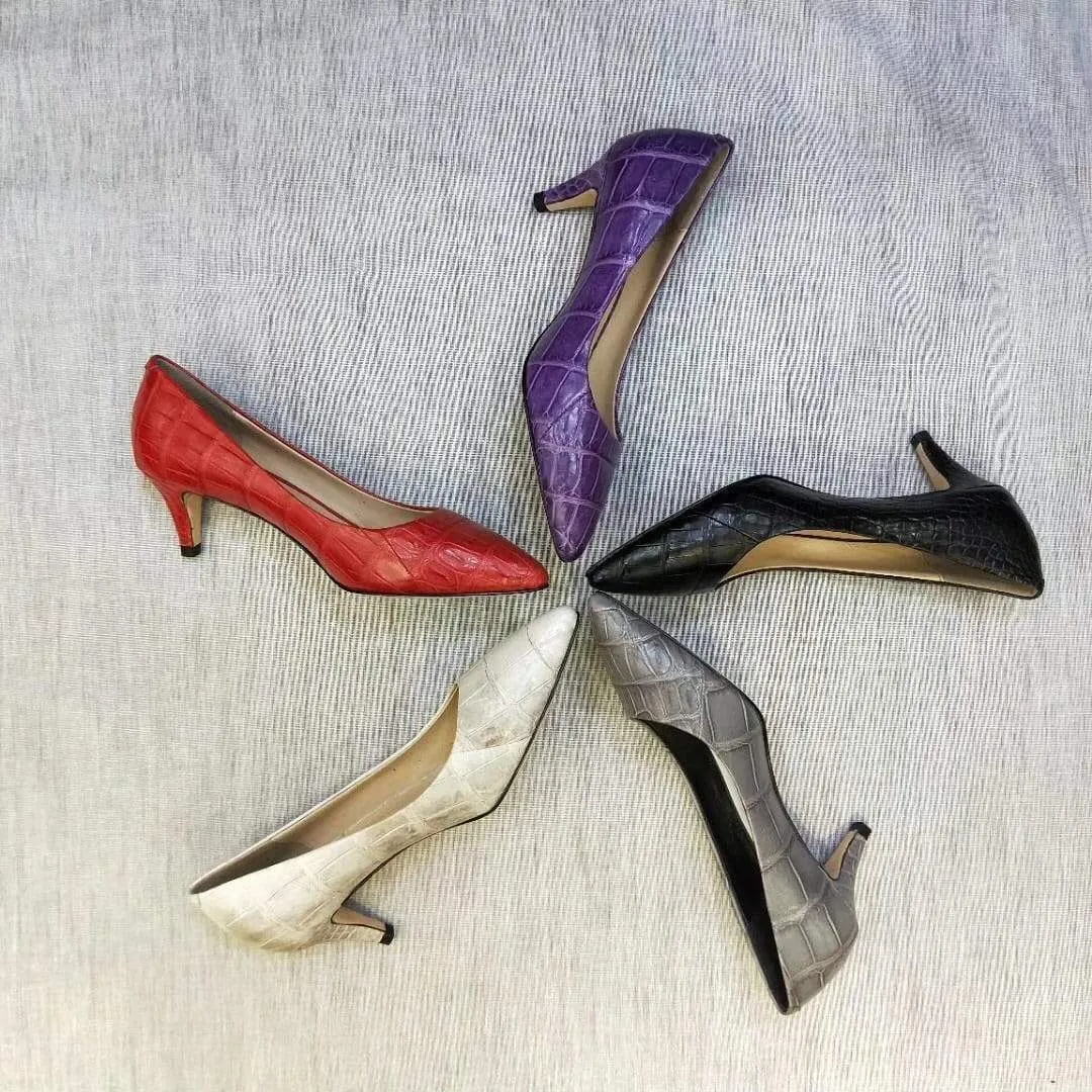 Crocodile Shoes Genuine Crocodile  Belly Leather Shoes  Womens Low  Heel Shoes Market Walk Stylish Slip-Ons