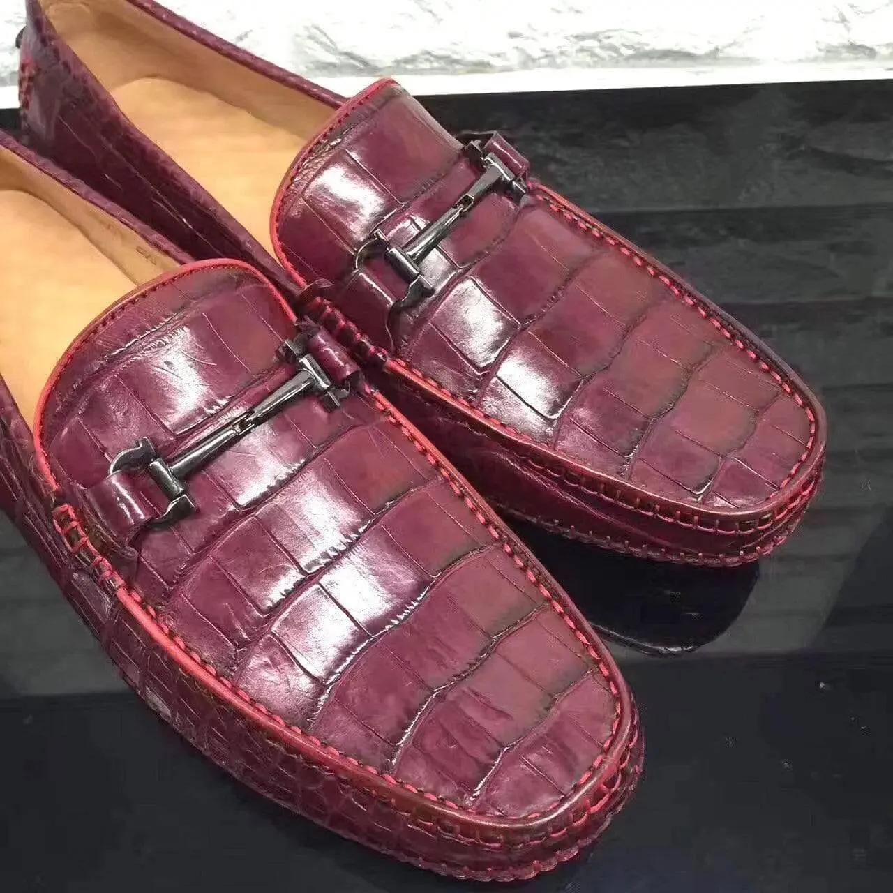 Versatile Shoes Crocodile Shoes Genuine Crocodile Belly Leather Slip On Loafer Shoes