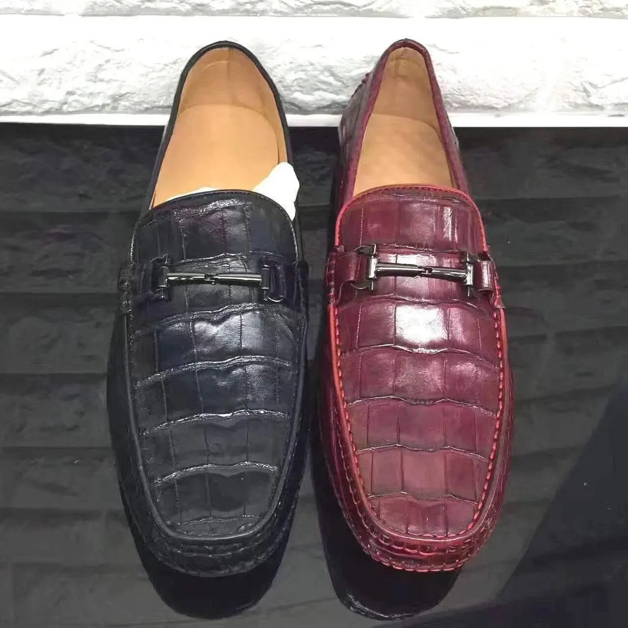 Crocodile Shoes Genuine Crocodile Belly Leather Slip On Loafer Shoes Sky Walk Trendy Walk